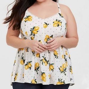 Torrid White Dotted Lemons Challis Babydoll Cami Size 1X